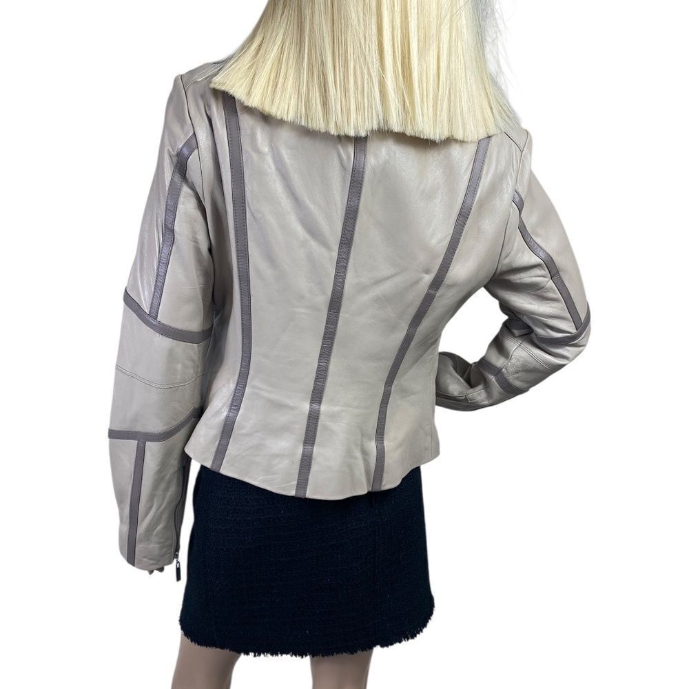 Bebe retro Leather jacket beige /taupe lots of details - Picture 8 of 16